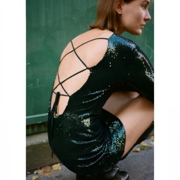 Zara Green Sequin Metallic Long Sleeve Sequin Mini Dress Size M NWT Holiday/NYE - Picture 15 of 15